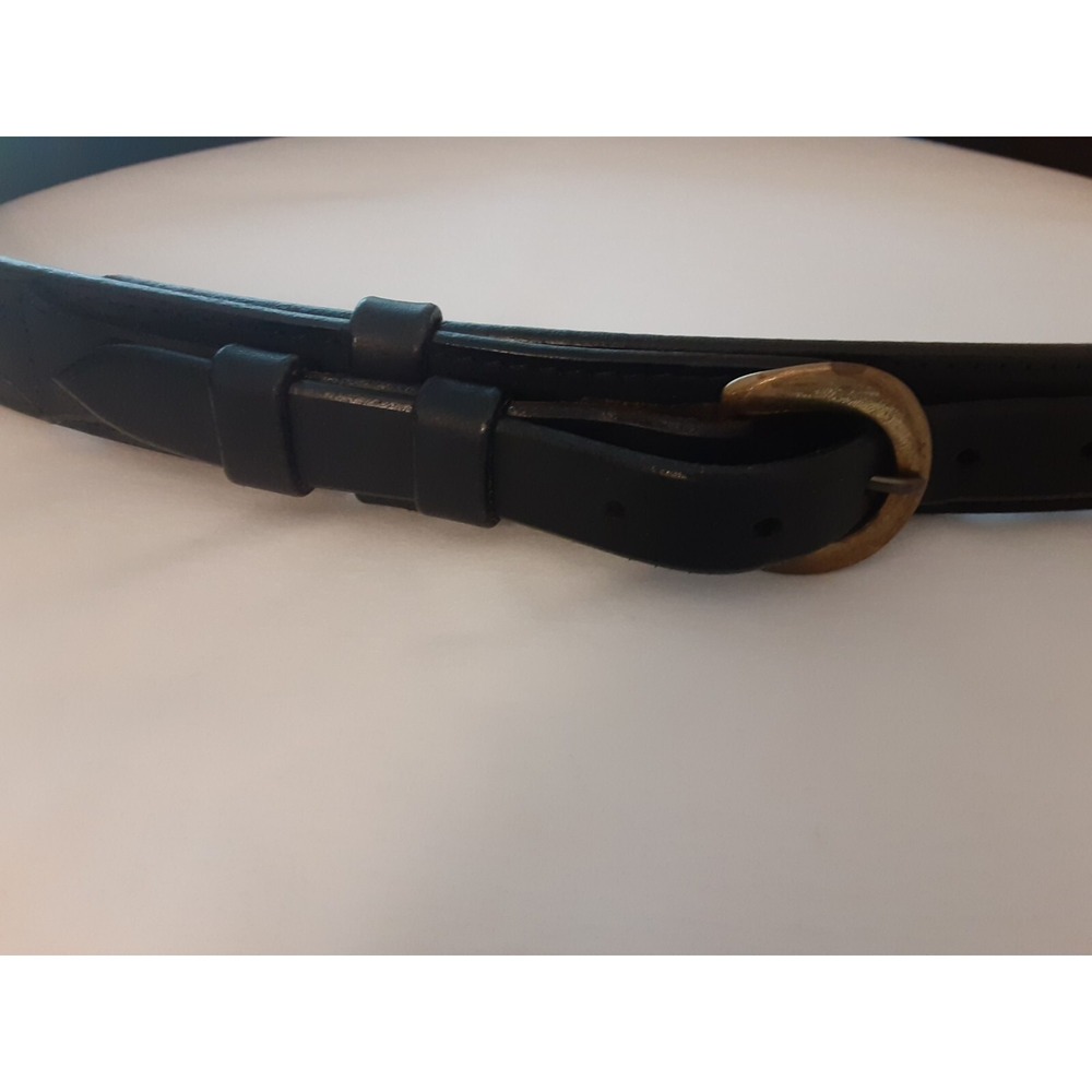 Unique Men's Black Leather Belt With  Side Overlays And Brass Buckle (see notes}